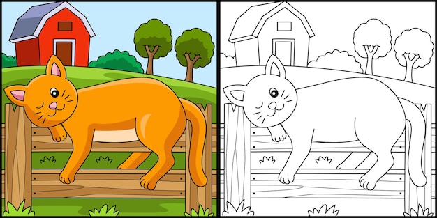 Cat coloring page colored illustration