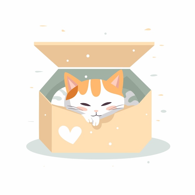 Cat comfortably nestled inside a box Vector illustration