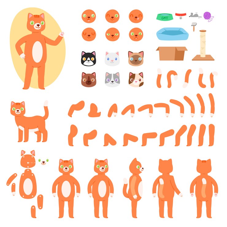 Vector cat constructor animal character set