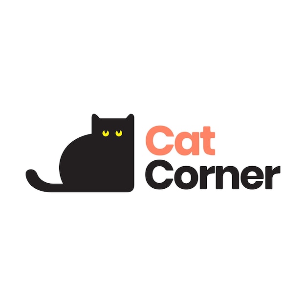 Cat corner pets black cute flat mascot cute kitten logo icon vector illustration