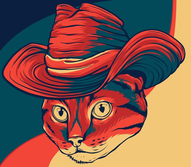 Vettore gatto nel logo della mascotte del cappello da cowboy