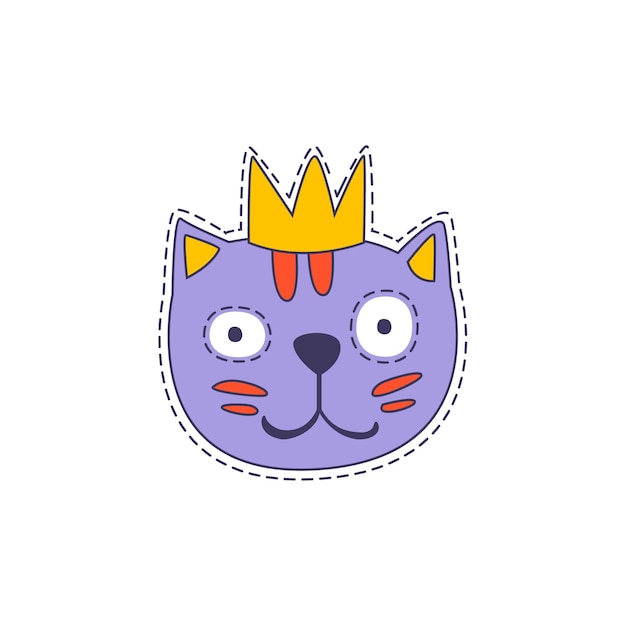 Vector cat in a crown bright hipster sticker