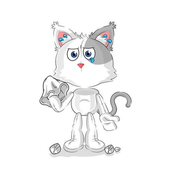 Cat cry with a tissue cartoon mascot vector