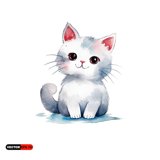 Cat cute drawing childish white background