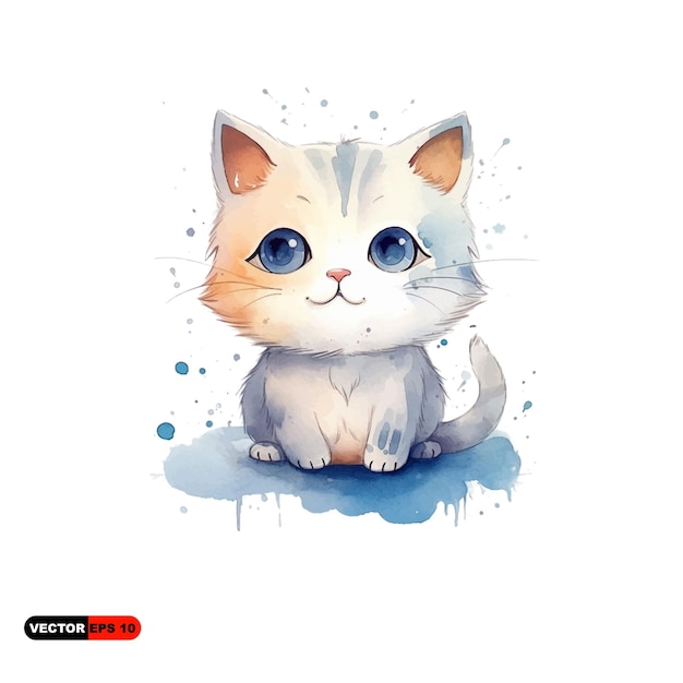 Vector cat cute drawing childish white background