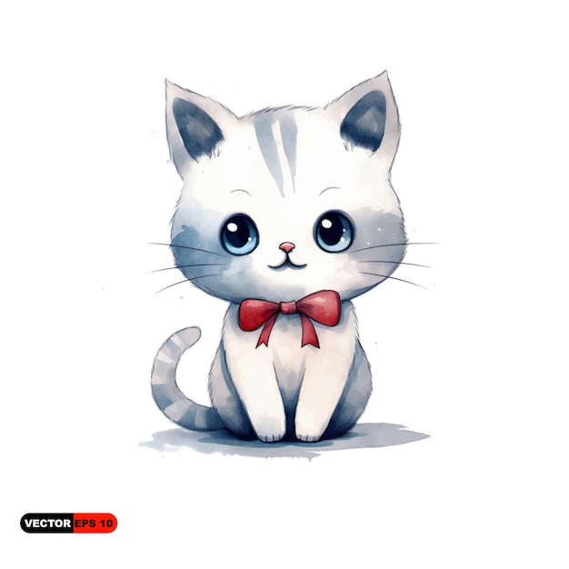 Cat cute drawing childish white background