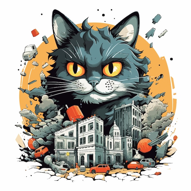 cat_destroy_city_Vector_Illustration