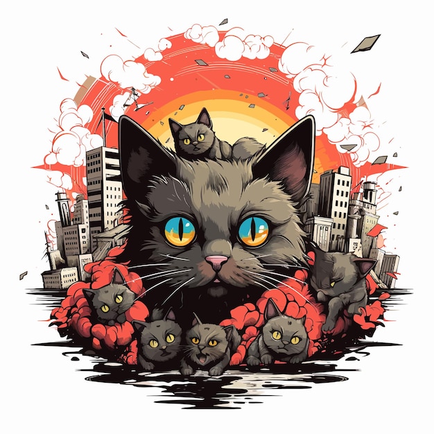 cat_destroy_city_Vector_Illustration