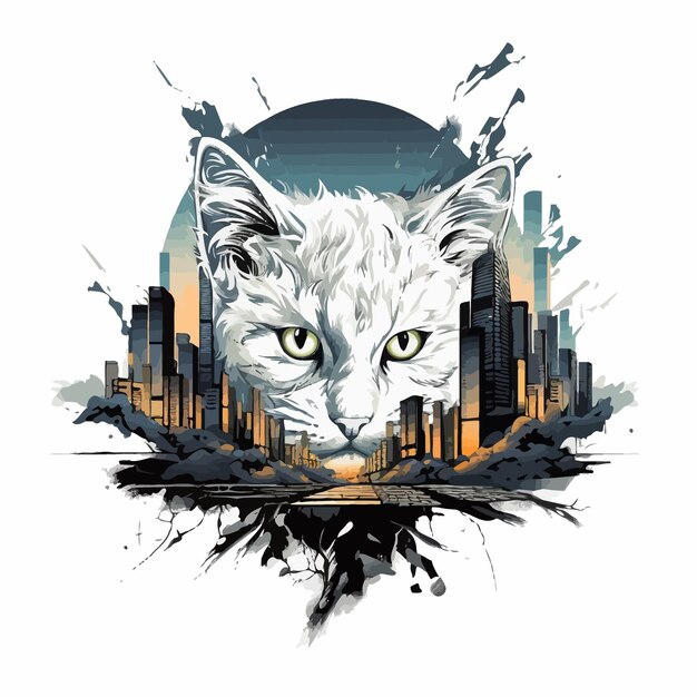 Vettore cat_destroy_city_vector_illustrazione