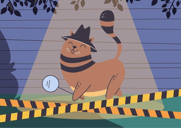 Vector cat detective investigator character concept design graphic illustration