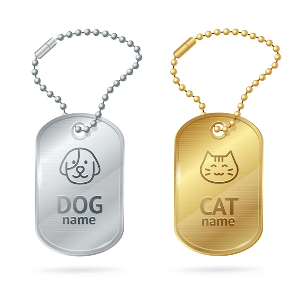 Vector cat dog animal tags or medallion. cute pet.