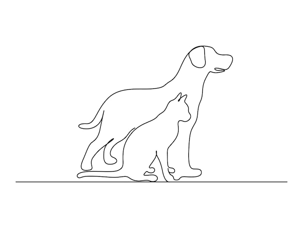 Cat and dog continuous one line drawing vector illustration pro vector