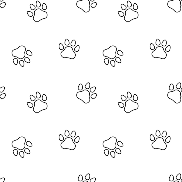 Cat or dog footprint on seamless pattern Outline Vector