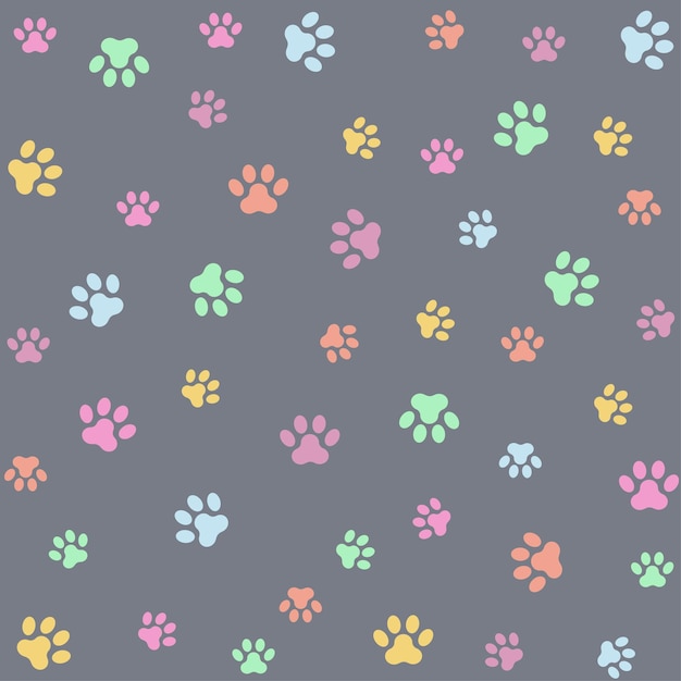 Vettore impronte di gatto o cane vector seamless pattern pastello zampa di gatto sullo sfondo