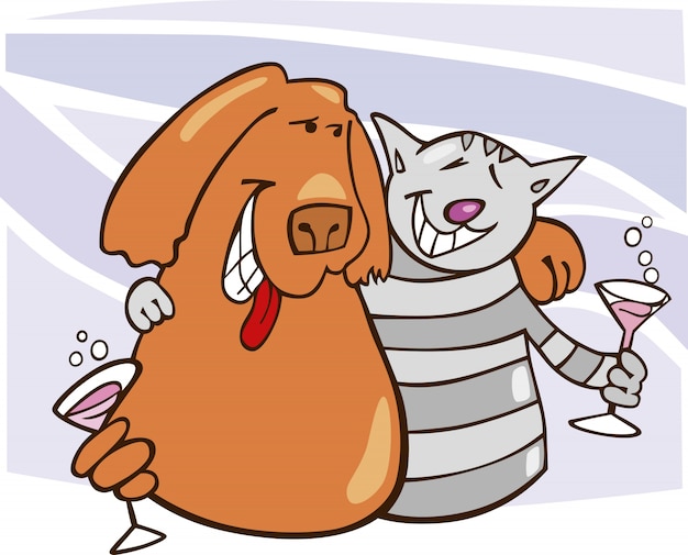 Vector cat and dog in friendship