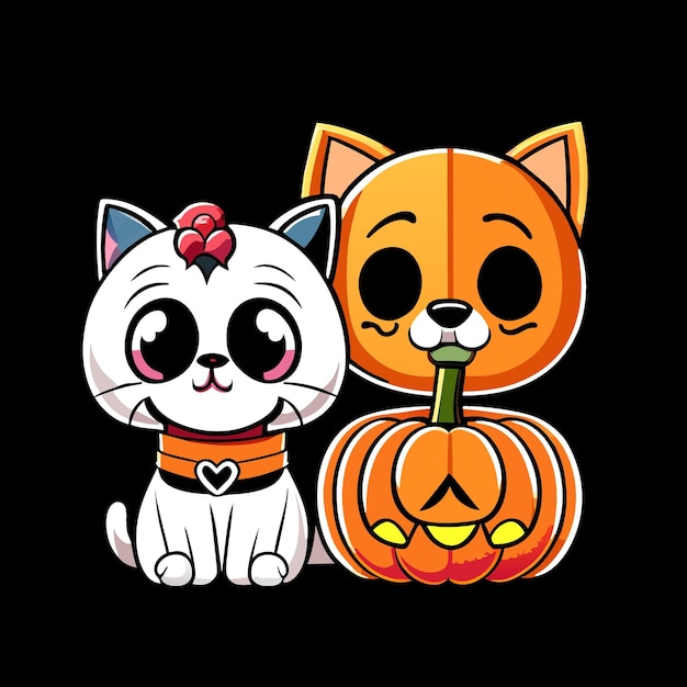 cat and dog halloween smiling vector illustration cartoon