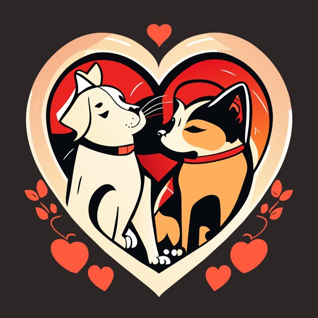 cat and dog in heart vector illustration flat