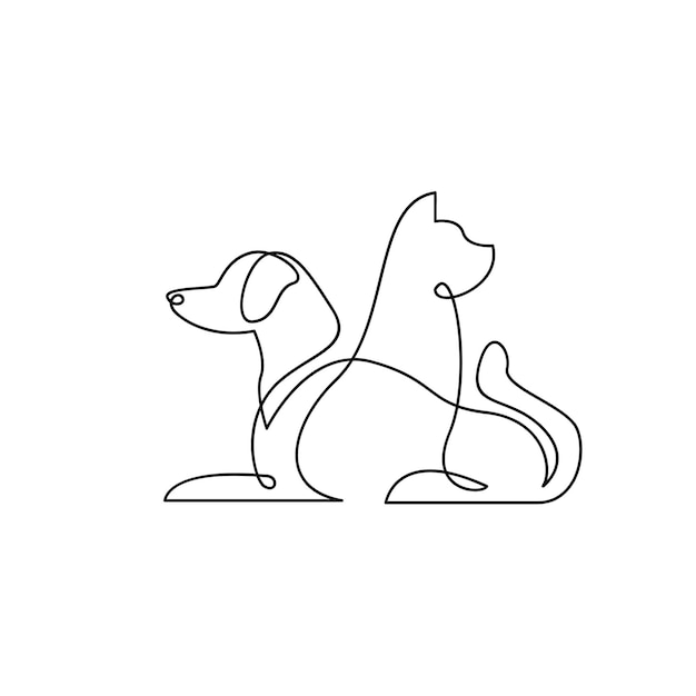 고양이와 개 라인 단일 로고 아이콘 디자인 일러스트 템플릿
