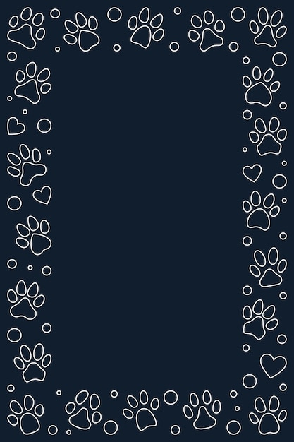 Vector cat or dog paw prints vertical frame vector illustration