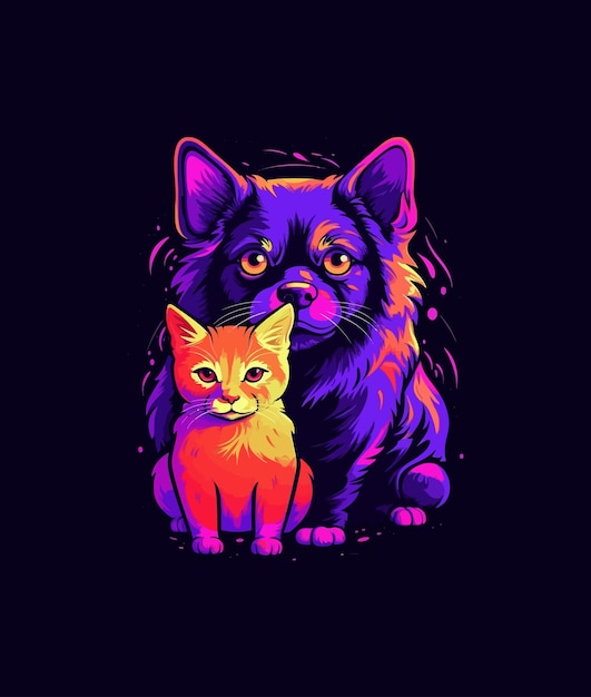 cat and dog together vector illustration