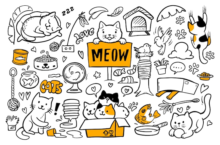 Vector cat doodle collection funny cats