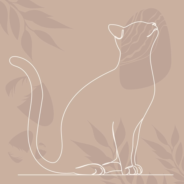 Cat drawing by continuous line, on abstract background, vector