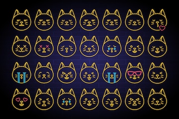 Premium Vector | Cat emoji icon set with neon light glow style