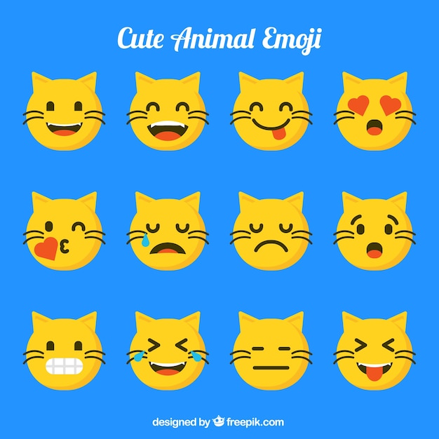 Cat emoji set with funny facial expressions