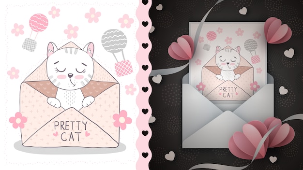 Cat in envelope - idea for greeting card.