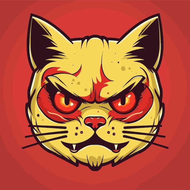 Cat angry rage face artwork Royalty Free Vector Image