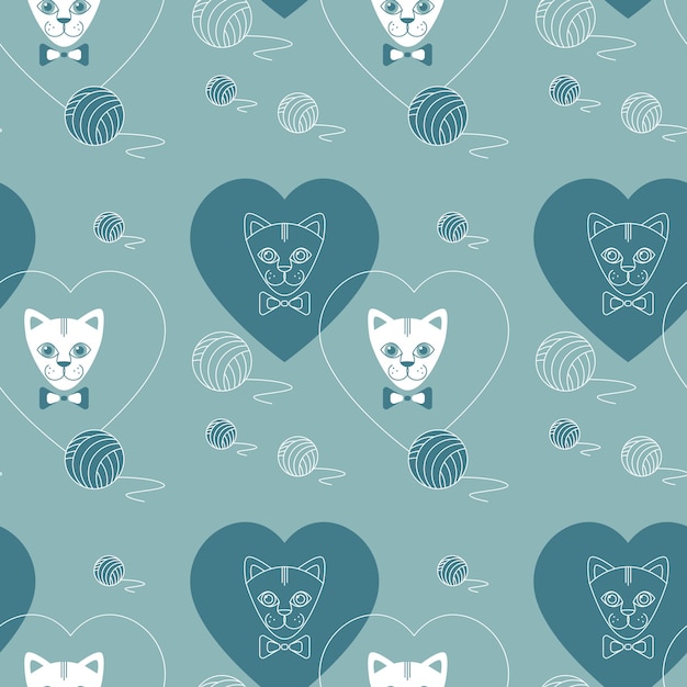 Vector cat face. cute vector seamless pattern.