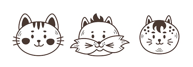 Cat face doodle set