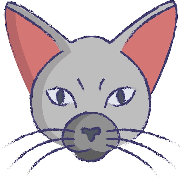 Кошачья морда, нарисованная вручную векторная иллюстрация