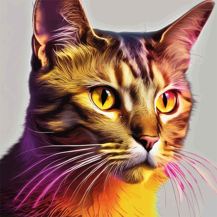 Vector cat face illustration vectorcat with colorful eyes close up portraitcat face illustration vecto
