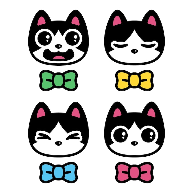 Vector cat face kitten head bow tie cartoon