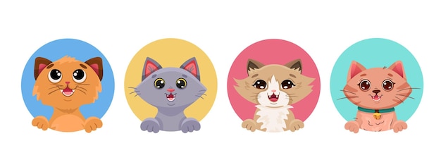 Cat face portrait set of different breeds funny kitten kawaii avatars for social media profile