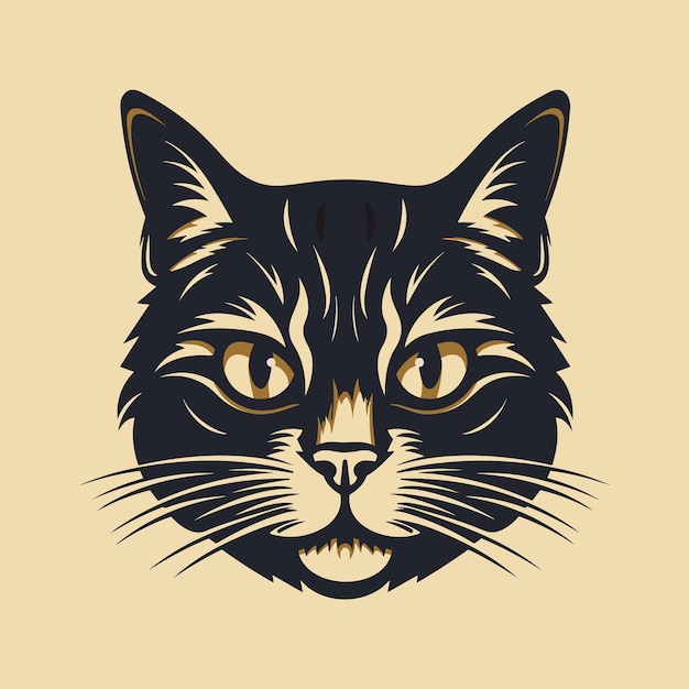 猫の顔の肖像アイコン黒 biege 背景ベクトル図に分離された彫刻