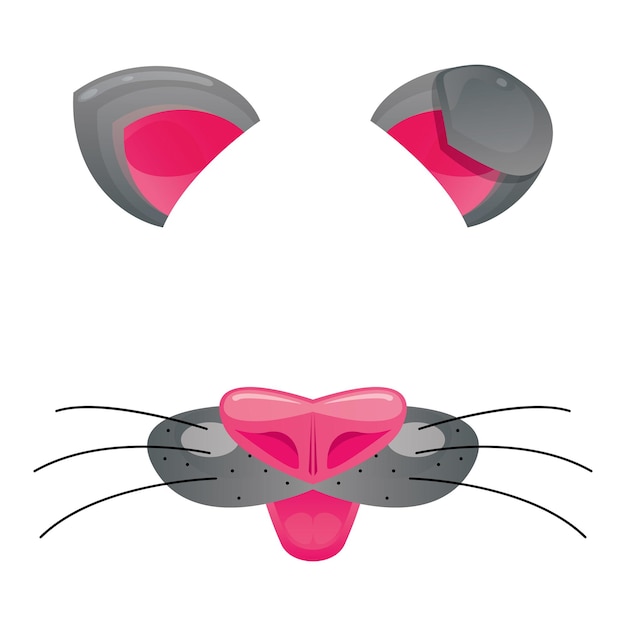 Cat face template for video chat. vector illustration. cartoon animal face for app isolated on white background. cat ears and nose.