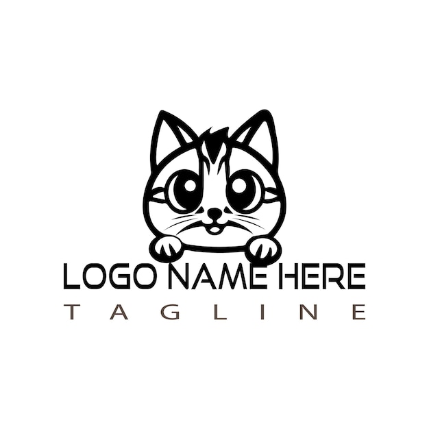 Cat face with text logo icon design on white background
