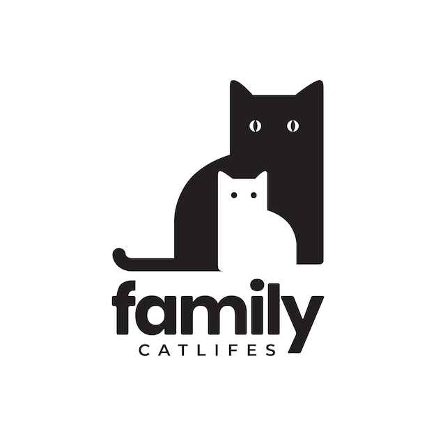 Cat family pets pedigree black white cute cartoon flat modern simple mascot logo icon vector illustration