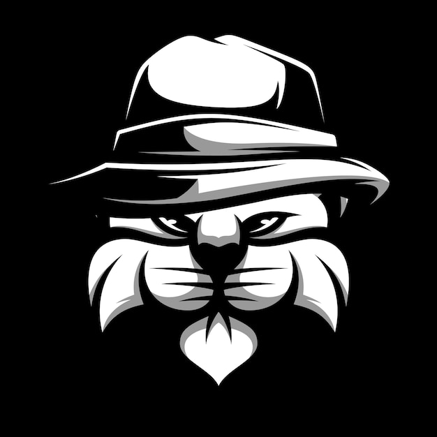 Cat Fedora Hat Черно-белый дизайн талисмана