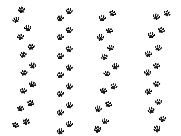 Vector cat feet tracks animals paws and sillhouetts