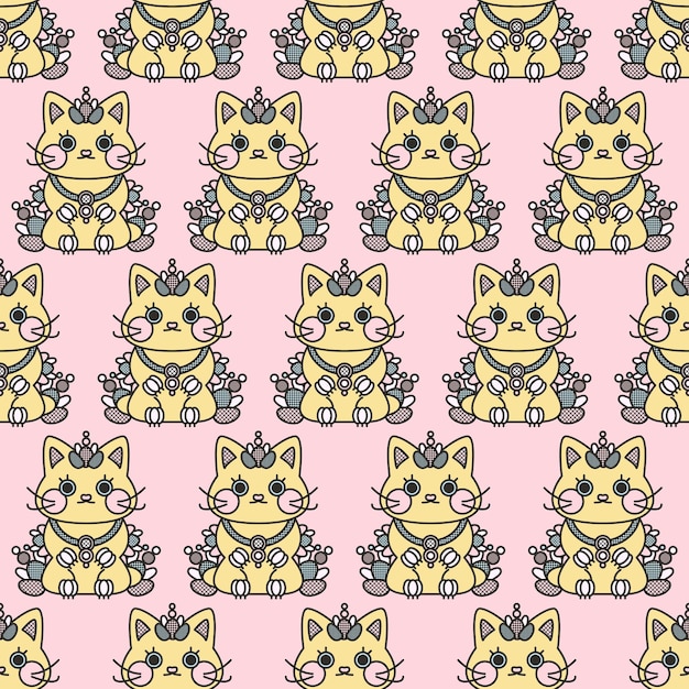 Vector cat figurines symbol of wealth vector seamless pattern background design