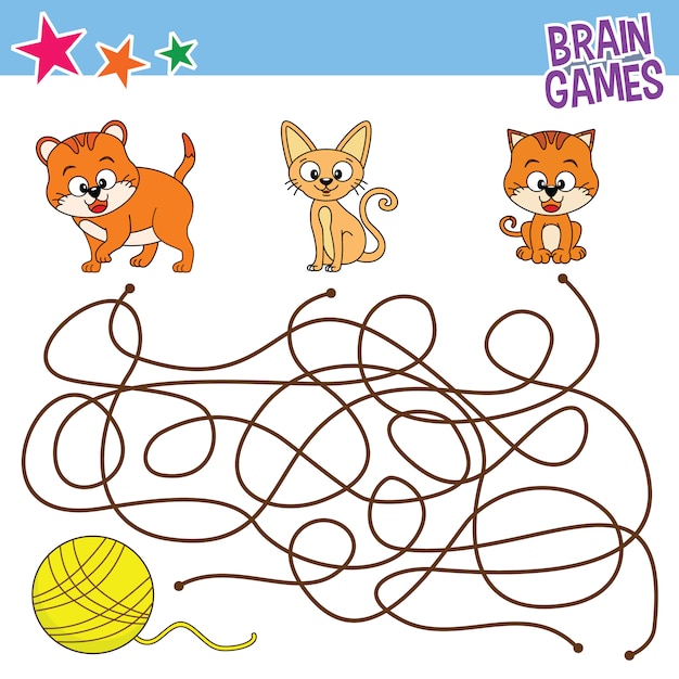 Cat finding line games, printable kids activity