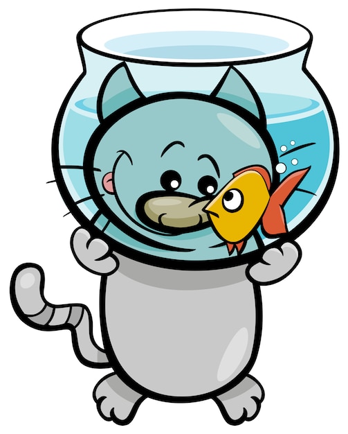 Vector cat and fish cartoon