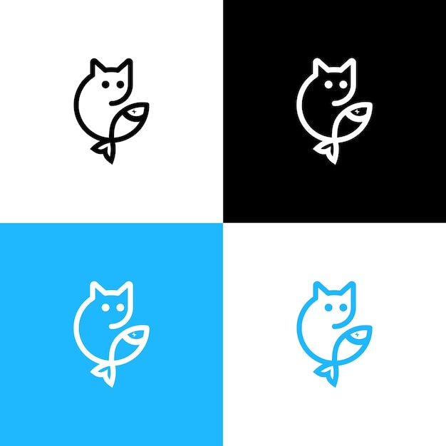 Vector cat and fish logo