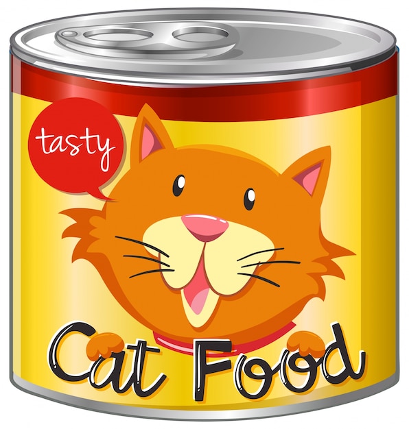 Cat food in aluminum can with yellow label