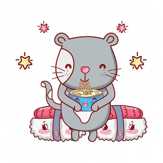 Cat and food kawaii cartoons