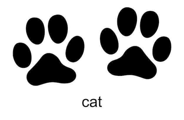 Vettore impronta di gatto timbro di gatto stampa del piede traccia icone vettore set emblema del logo disegnato a mano con inchiostro nero animale