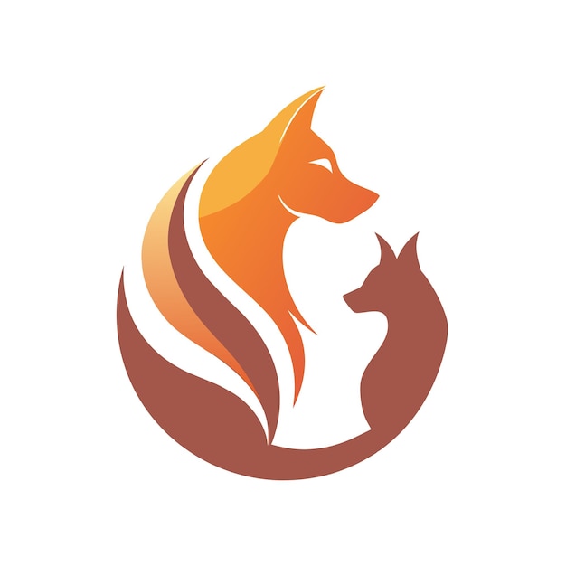 A cat and a fox standing inside a circle a subtle silhouette of a cat and dog together minimalist simple modern vector logo design